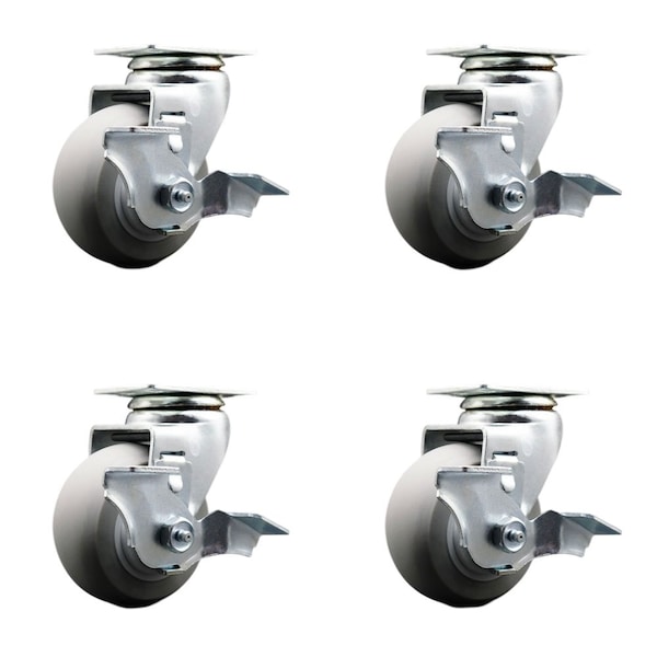 Tool Box Caster Wheel Set 4'' Thermoplastic Rubber Swivel Casters, 4PK